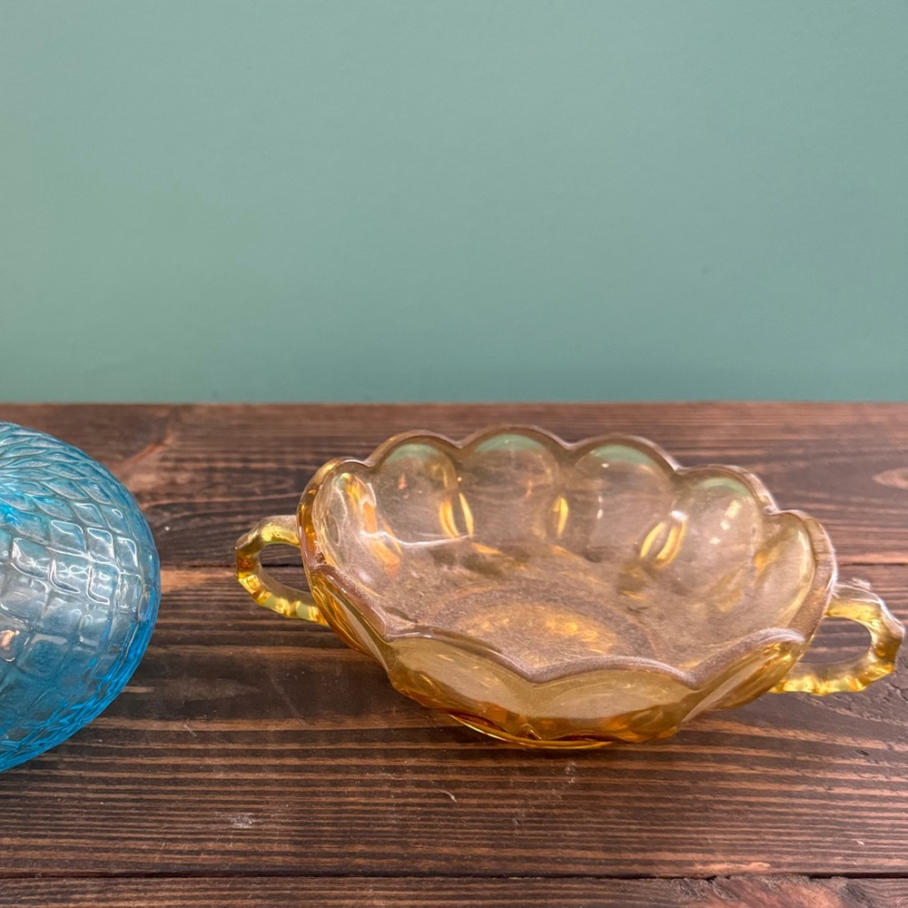 Brown/ orange glass dish with handles